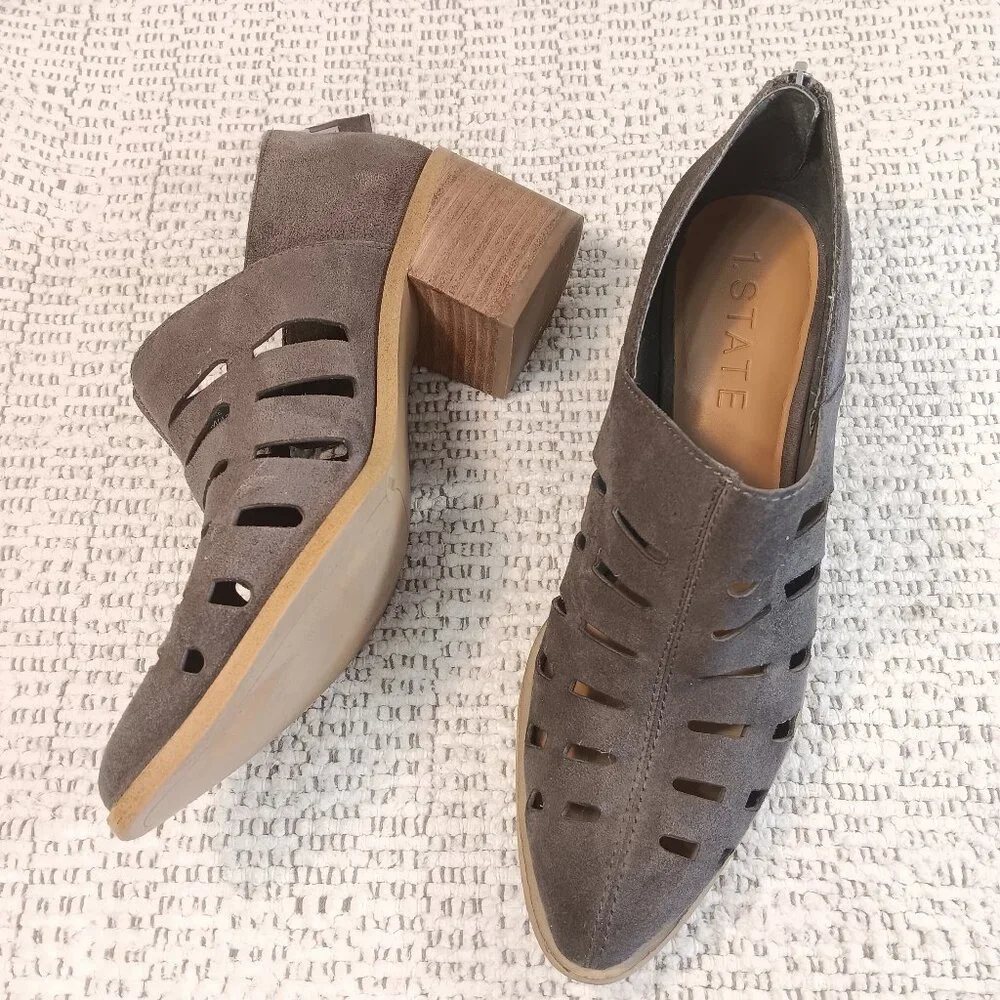 1.State 'Ilee' Women's Suede Cut Out Gray Ankle Bootie Sz 10 Medium